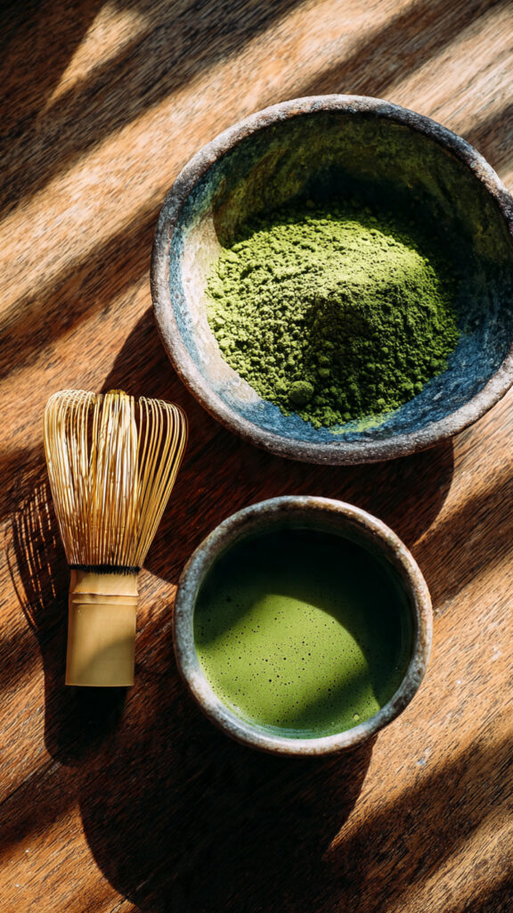 Love Matcha Powder with traditional Japanese tea tools for healthy lifestyle